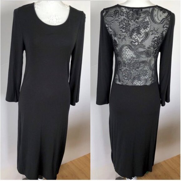 ARITZIA's BABATON Lace Back BodyCon Midi Black, Modal Jersey Long Sleeve US L - Picture 3 of 16